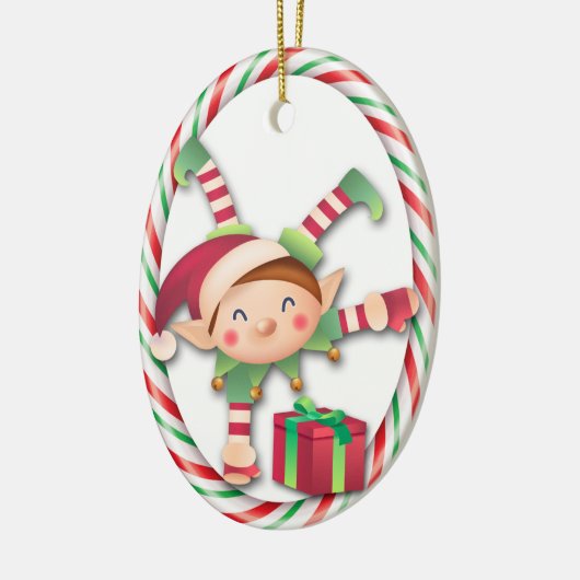 Santa Claus Elf kerstSnoep Stripe Ornament (Links)