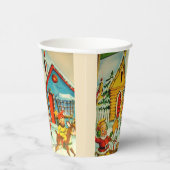 Santa Claus Elves Vintage-kerstillustratie Papieren Bekers (Rechts)