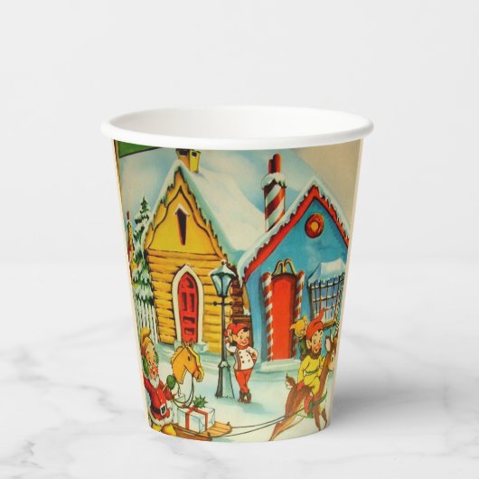 Santa Claus Elves Vintage-kerstillustratie Papieren Bekers (Voorkant)