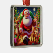 Santa Claus en 2 rendierillustratie Metalen Ornament (Rechts)