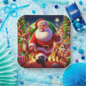 Santa Claus en 2 rendierillustratie Papieren Bordje (Feest)