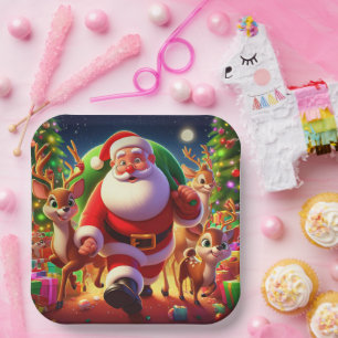 Santa Claus en 2 rendierillustratie Papieren Bordje
