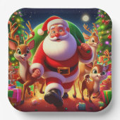 Santa Claus en 2 rendierillustratie Papieren Bordje (Voorkant)