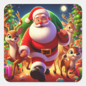 Santa Claus en 2 rendierillustratie Vierkante Sticker (Voorkant)