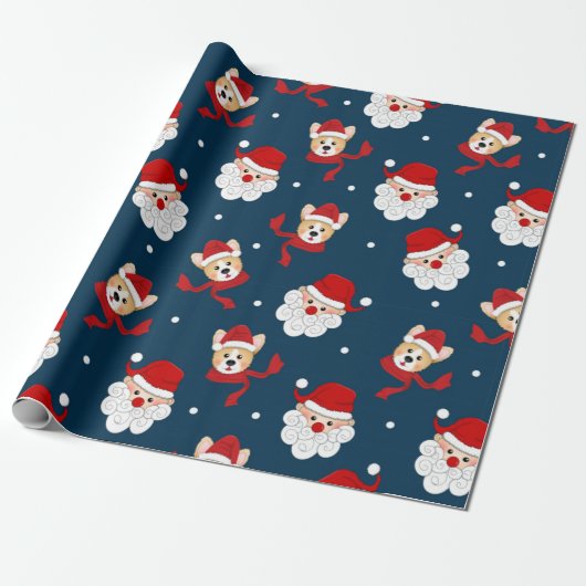Santa Claus en Corgi Pattern Cadeaupapier (Uitgerold)