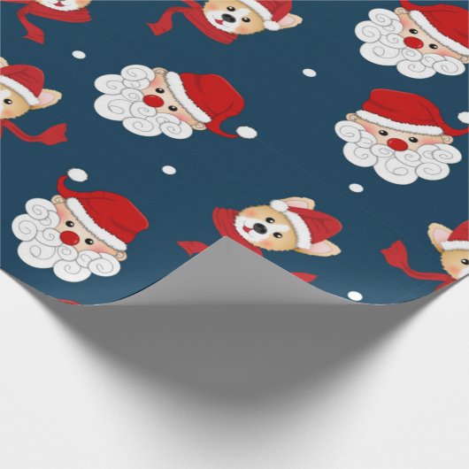 Santa Claus en Corgi Pattern Cadeaupapier (Hoek)