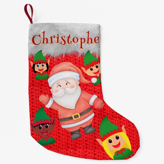 Santa Claus en Elf gezegde Hi schattige schattige  Kleine Kerstsok (Voorkant)