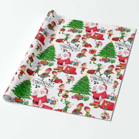 Santa Claus en Elves op kerstavond - Geloof Cadeaupapier (Uitgerold)