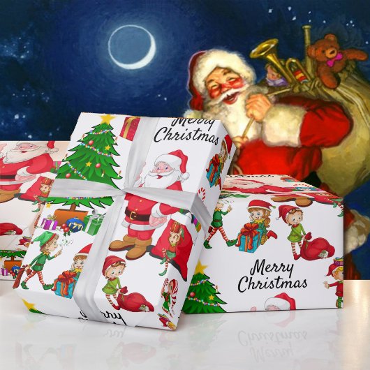 Santa Claus en Elves op kerstlevering Cadeaupapier