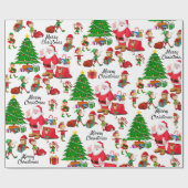 Santa Claus en Elves op kerstlevering Cadeaupapier (Vlak)