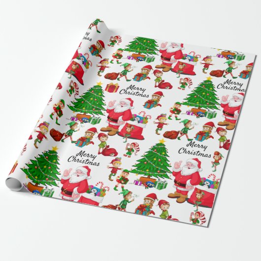 Santa Claus en Elves op kerstlevering Cadeaupapier (Uitgerold)