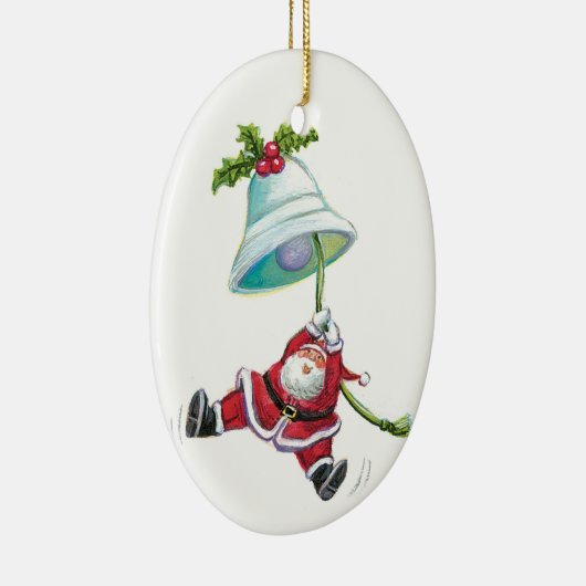 Santa Claus en kerstgebell-versiering Keramisch Ornament (Rechts)