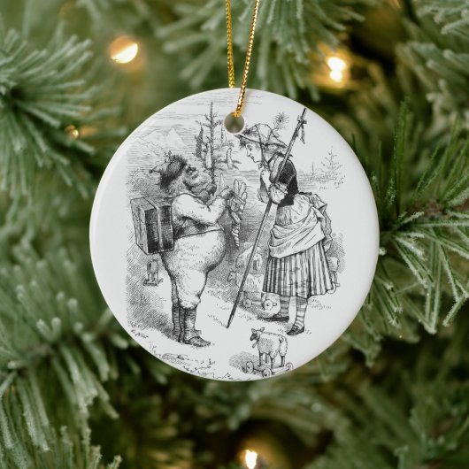Santa Claus en Little Bo Peep Keramisch Ornament (Boom)