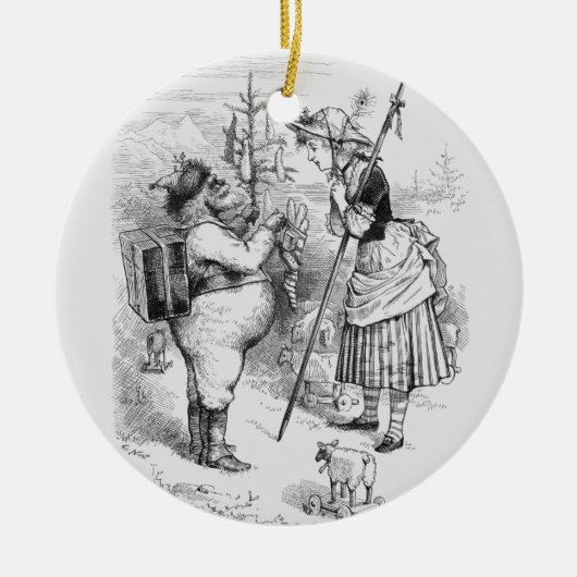 Santa Claus en Little Bo Peep Keramisch Ornament (Voorkant)