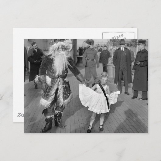 Santa Claus en Little Girl op Deck, 1925 Feestdagenkaart (Voorkant / Achterkant)