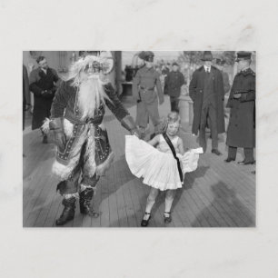 Santa Claus en Little Girl op Deck, 1925 Feestdagenkaart