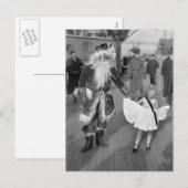 Santa Claus en Little Girl op Deck, 1925 Feestdagenkaart (Voorkant / Achterkant)