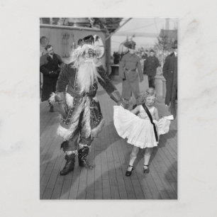 Santa Claus en Little Girl op Deck, 1925 Feestdagenkaart