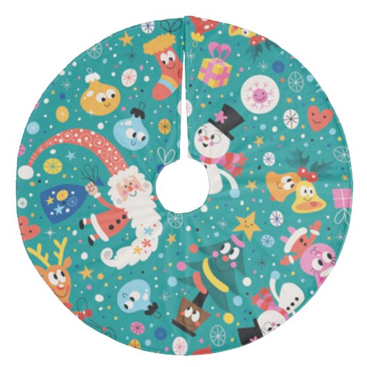 Santa Claus en Merry Friends Fleece Kerstboom Rok (Voorkant)