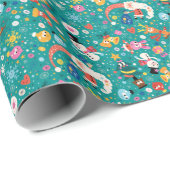 Santa Claus en Merry FriendsPattern Cadeaupapier (Rol Hoek)