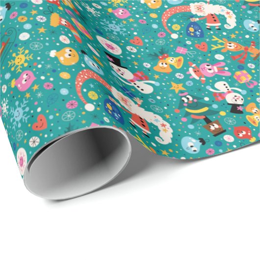 Santa Claus en Merry FriendsPattern Cadeaupapier (Rol Hoek)