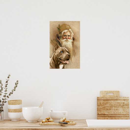 Santa Claus en Pet Pit Bull Dog Poster (Keuken)