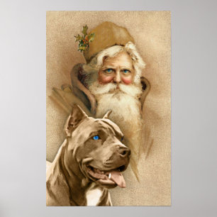  Santa Claus en Pet Pit Bull Dog Poster