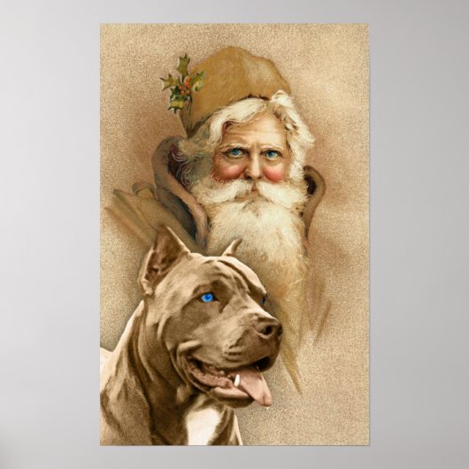  Santa Claus en Pet Pit Bull Dog Poster (Voorkant)