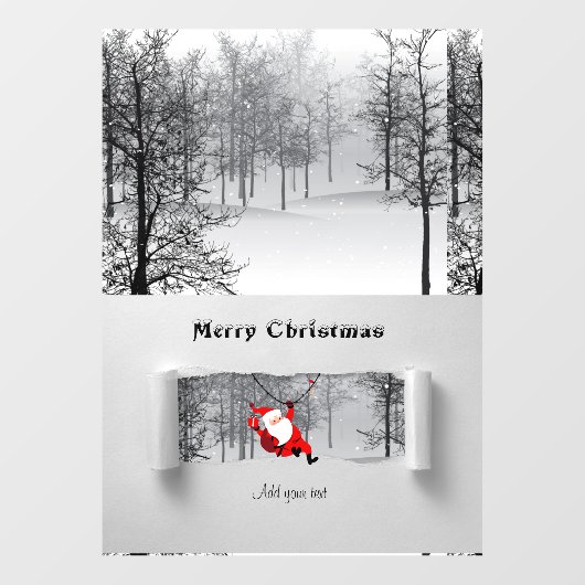 Santa Claus en Pine Trees met sneeuwillustratie Raamsticker (Vel)