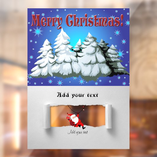 Santa Claus en Pine Trees met sneeuwillustratie Raamsticker (Vel 2)
