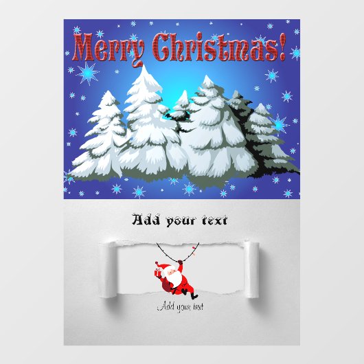 Santa Claus en Pine Trees met sneeuwillustratie Raamsticker (Vel)