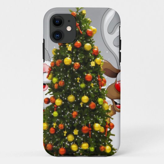 Santa claus en rendier achter een kerstboom.j Case-Mate iPhone case (Achterkant)