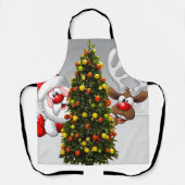 Santa claus en rendier achter een kerstboom.j schort (Voorkant)