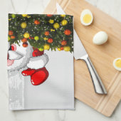 Santa claus en rendier achter een kerstboom.j theedoek (Quarter Fold)