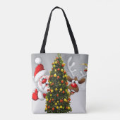 Santa claus en rendier achter een kerstboom.j tote bag (Achterkant)