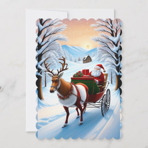 Santa Claus en Rendier Flat Holiday Kaart
