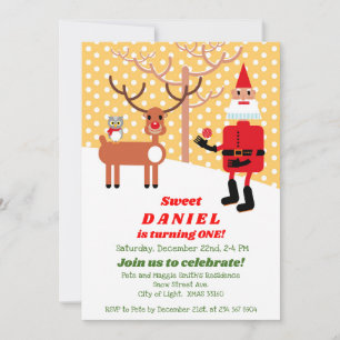 Santa Claus en Rudolph First Birthday Party Kaart