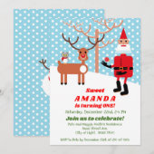 Santa Claus en Rudolph First Birthday Party Kaart (Voorkant / Achterkant)