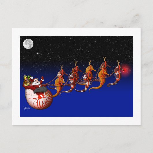 Santa Claus en Seahorse Sleigh Briefkaart (Voorkant)
