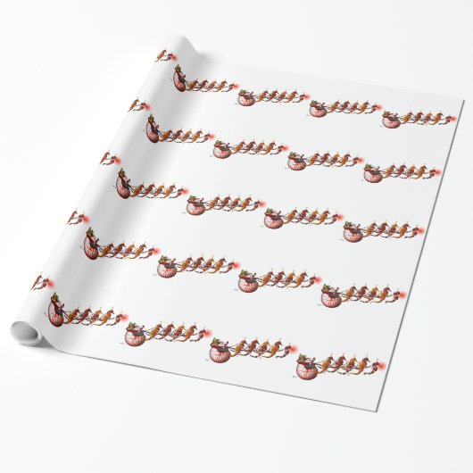 Santa Claus en Seahorse Sleigh Cadeaupapier (Uitgerold)
