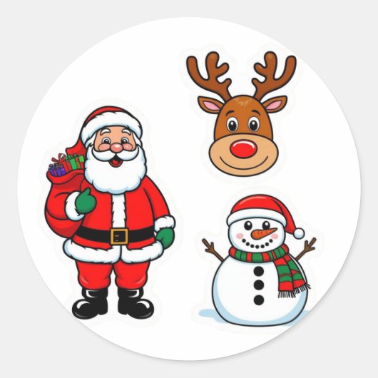 Santa claus en sneeuwman ronde sticker (Voorkant)