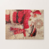 Santa claus en sneeuwpop in sneeuwval legpuzzel (Horizontaal)