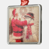 Santa claus en sneeuwpop in sneeuwval metalen ornament (Links)