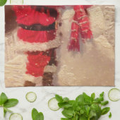 Santa claus en sneeuwpop in sneeuwval theedoek (Gevouwen)