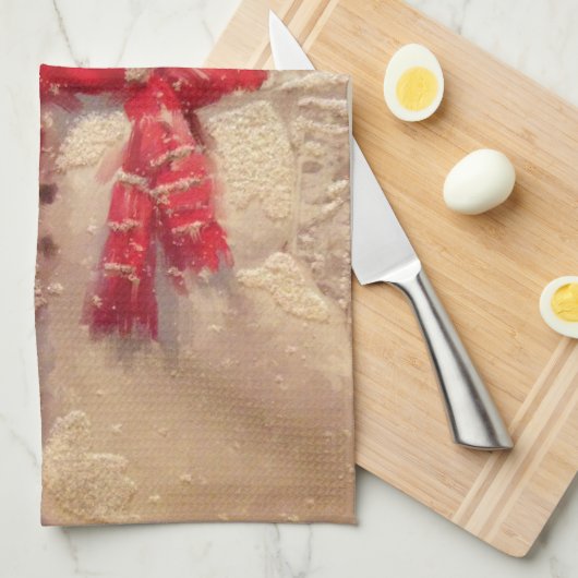 Santa claus en sneeuwpop in sneeuwval theedoek (Quarter Fold)