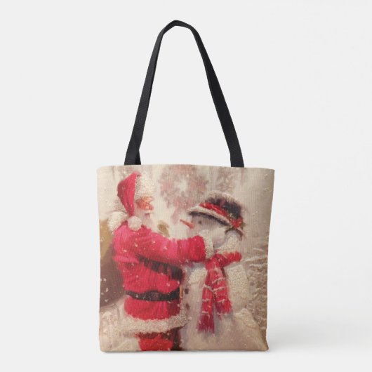 Santa claus en sneeuwpop in sneeuwval tote bag (Achterkant)