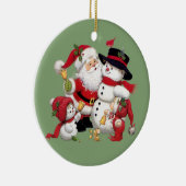Santa Claus en Snowman achtergrond Keramisch Ornament (Rechts)
