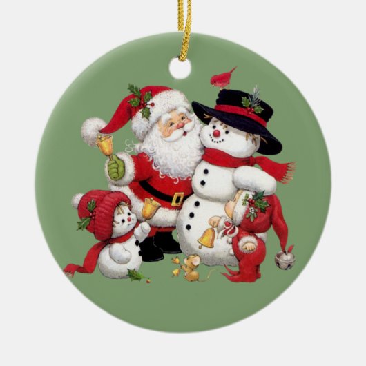 Santa Claus en Snowman achtergrond Keramisch Ornament (Voorkant)