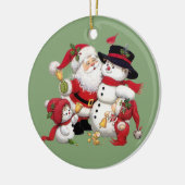 Santa Claus en Snowman achtergrond Keramisch Ornament (Links)