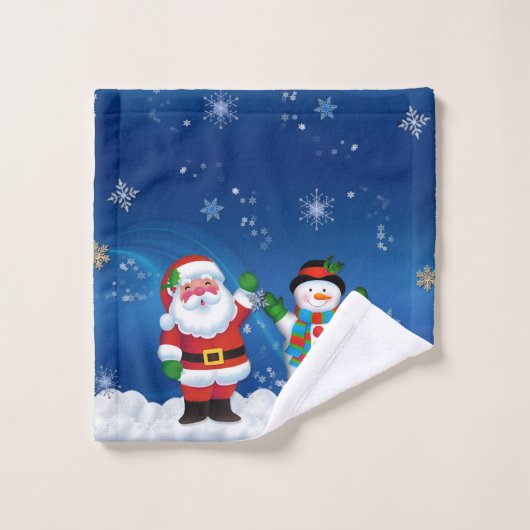 Santa Claus en Snowman Bathroom Bad Handdoek (Wasdoekje)